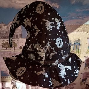 Halloween Witch Hat Black with Silver Foil.
